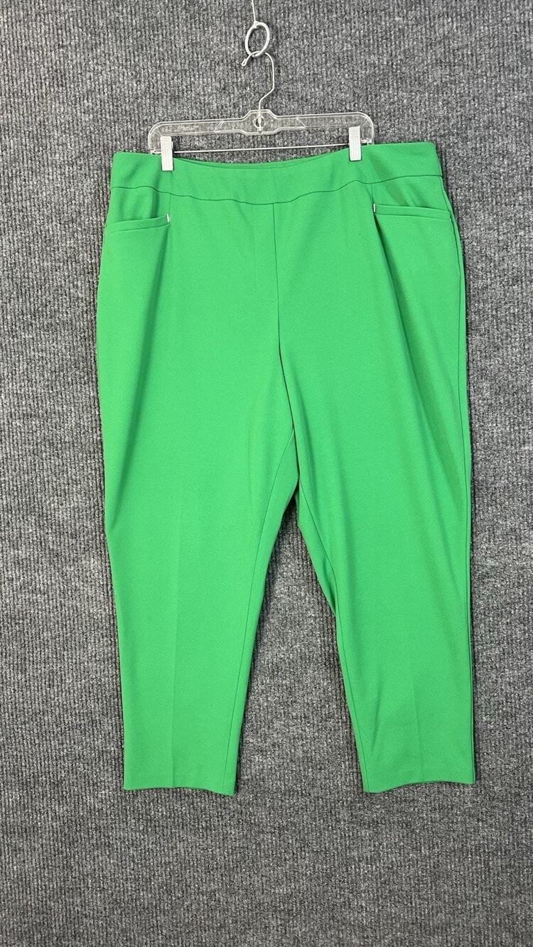 Cato Pants Women Plus 22/24W Green Pull On Ankle Office Preppy High Rise Stretch